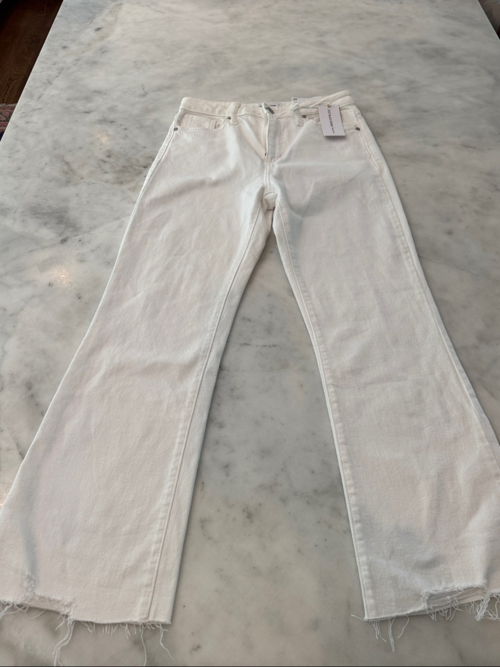 Just Black White Flare Jeans with Raw Hem